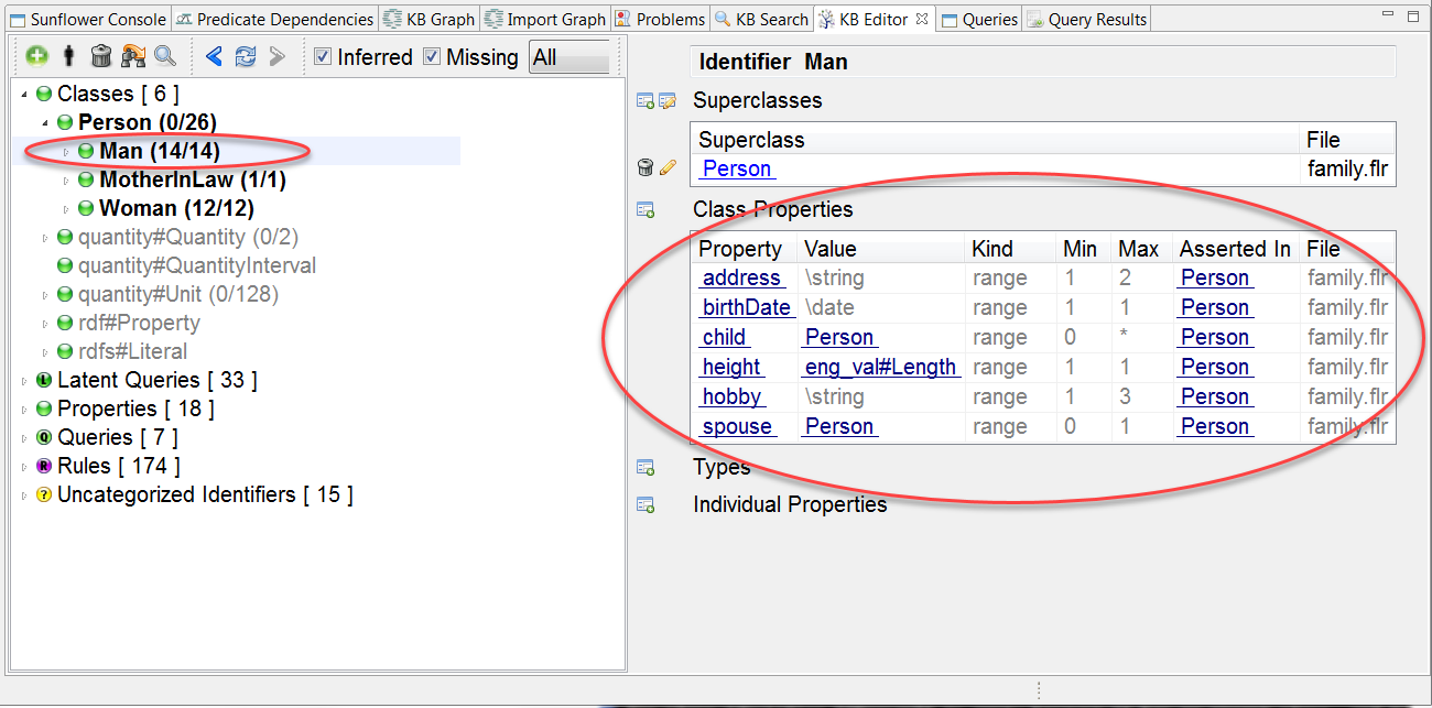 Non-editable class properties for selected class identifier **Man**