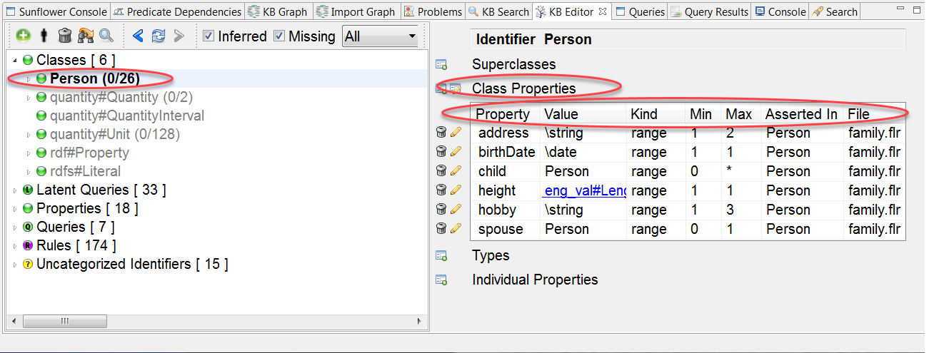 **Class Properties** table for identifier **Person**