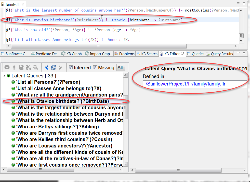 List of latent queries in family.flr as shown in **KB Editor**