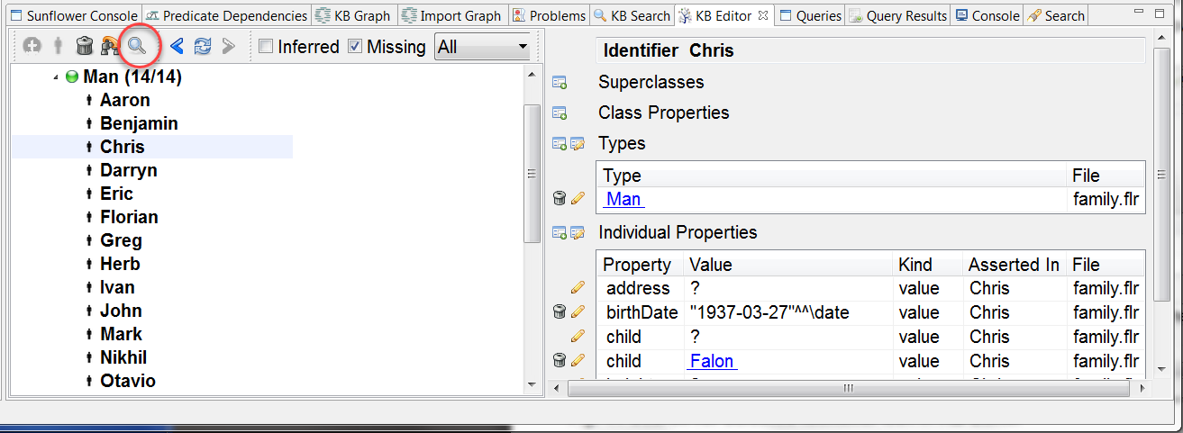 **Search for selected identifier** icon in **KB Editor**