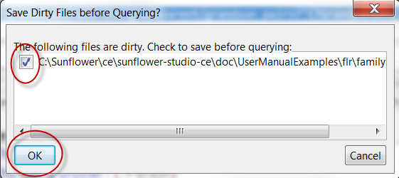 Dialog window asking to save changes before query execution