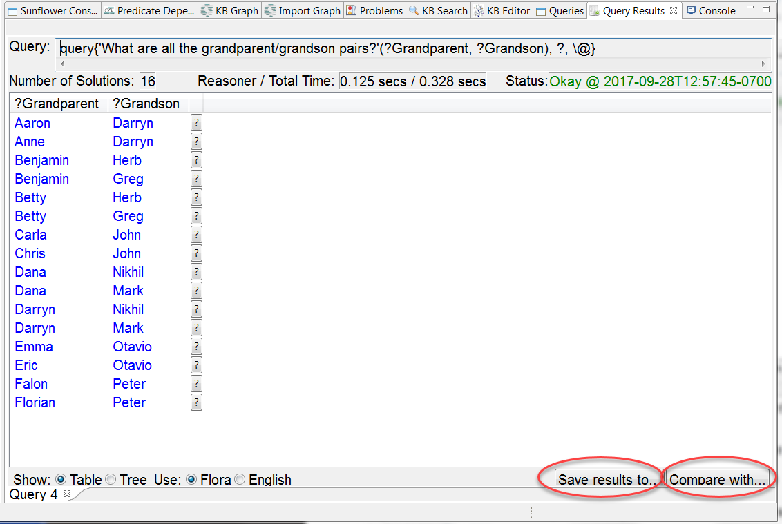 Query results can be saved to disk using **Save results to...**