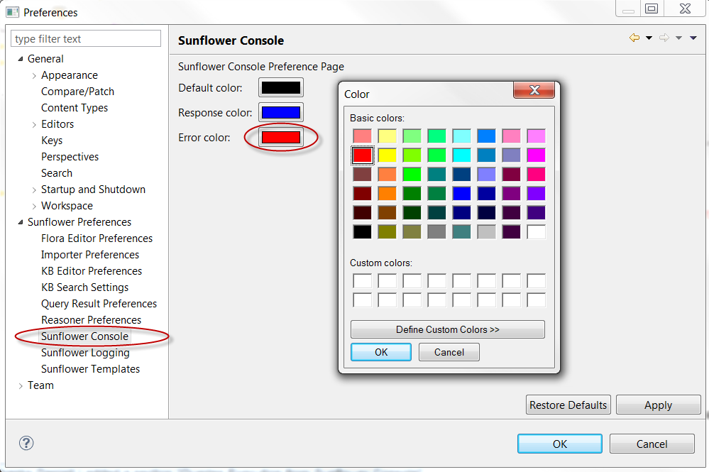 Customizing color settings for **Sunflower Console**
