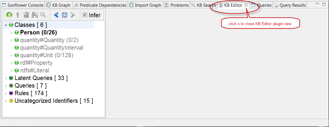 Click **KB Editor** plugin tab to reveal **x** for removing the plugin view