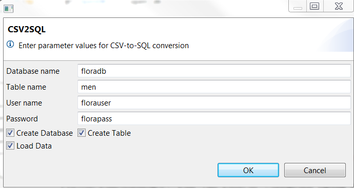 CSV2SQL-dialog window